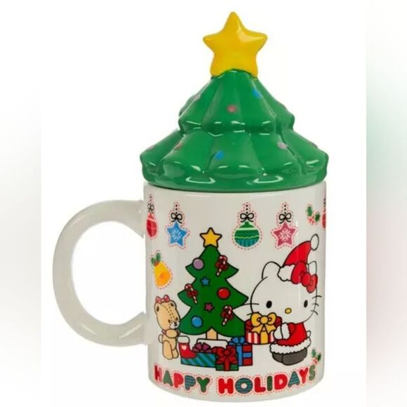 New Sanrio Hello Kitty Ceramic Mug With Christmas Tree Lid - Picture 6 of 6